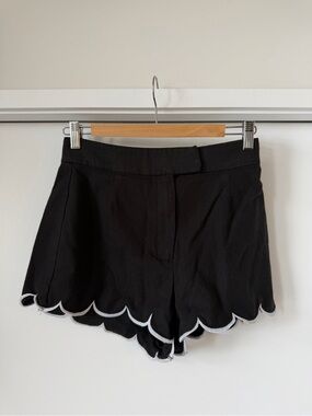 Meshki Black Scalloped-Hem High-Waist Shorts with Contrast Trim